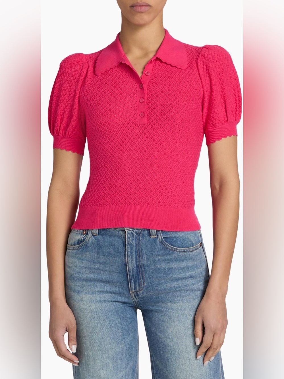 Alice + Olivia Ramona Pointelle Polo Sweater
